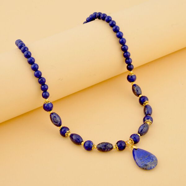 Lapislazuli Halskette, ca. 45 cm, vergoldet ca. 153,50 ct image number 2