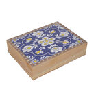 Handbemalte Aufbewahrungsbox aus Kiefernholz, 22x16x5 cm, Blumenmuster, Blau image number 2