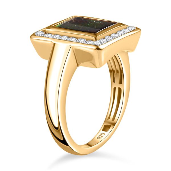 Ammolit, Wei&szlig;er Zirkon Baguetteschliff Ring, 925 Silber, 750 Gelbgold Vermeil (Gr&ouml;&szlig;e 19.00) ca. 2.76 ct image number 5