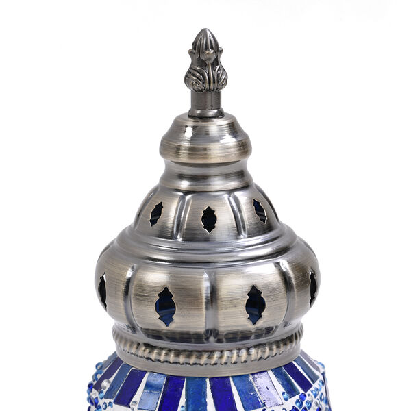 Handgefertigte orientalische Mosaik Glas Tischlampe - Zylinderform, Größe 13x13x40 cm, Blau image number 4