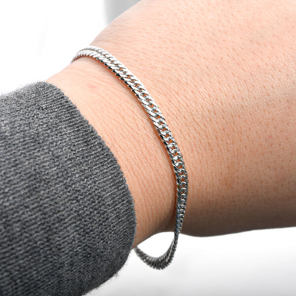 Doppeltes Panzer-Gliederarmband 19cm in rhodiniertem Silber image number 2