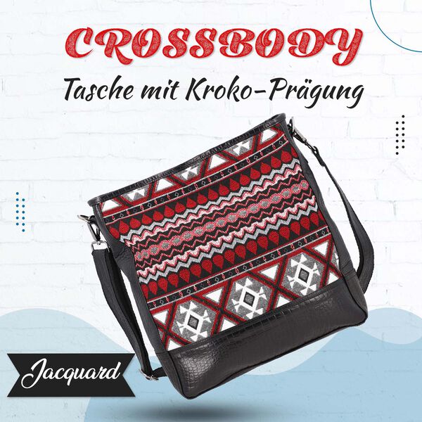 Crossbody Bag mit Krokoprägung aus echtem Leder und Jacquard mit Laptop-Hüllen, schwarz image number 7