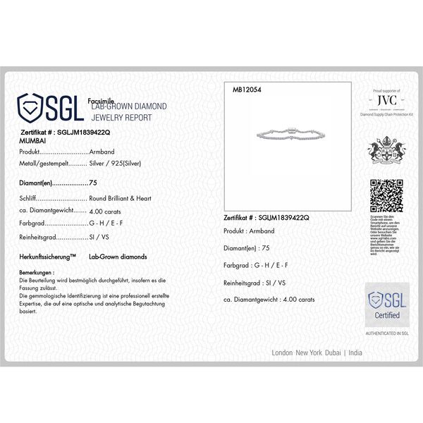 LUXURIANT DIAMOND - Lab Grown Diamant VS-EF SGL zertifiziert Armband ca. 20 cm 925 Silber rhodiniert ca. 4,00 ct. image number 6