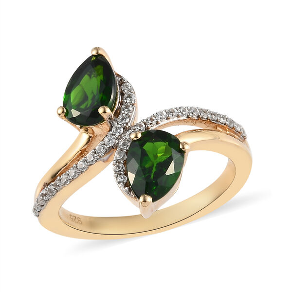 Nat&uuml;rlicher Chromdiopsid und Zirkon Bypass Ring 925 Silber vergoldet  ca. 1,87 ct image number 4