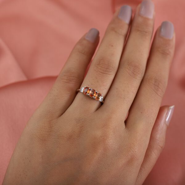 Orange Saphir und Diamant 3 Stein Ring 925 Silber Platin-&Uuml;berzug image number 3
