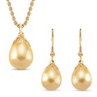 3er Set - Goldene Muschelkernperle Anhänger mit Kette und Ohrringe, Messing und Edelstahl