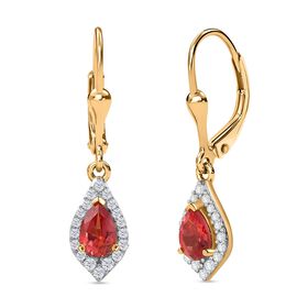 D’joy Synthetischer Padparadscha-Saphir, Weißer Zirkon Ohrringe 925 Silber vergoldet ca. 1.53 ct
