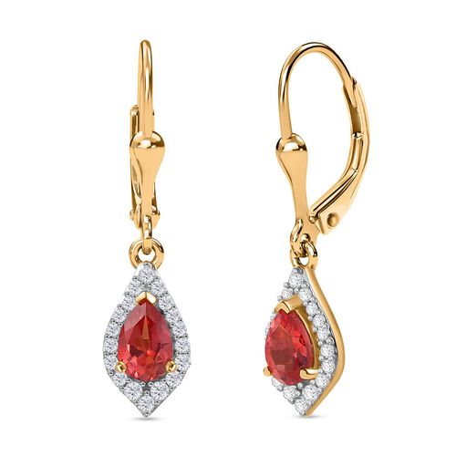 D’joy Synthetischer Padparadscha-Saphir, Weißer Zirkon Ohrringe 925 Silber vergoldet ca. 1.53 ct image number 0
