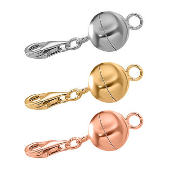 3er Set - Magnetverschluss mit Karabinerverschluss, 925 Silber rhodiniert, ros&eacute;vergoldet, vergoldet - 3 Gramm