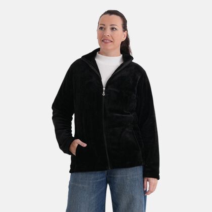 LA MAREY - Velvet Jacke aus Samt mit Rei&szlig;verschluss, Gr&ouml;&szlig;e L/XL, Schwarz