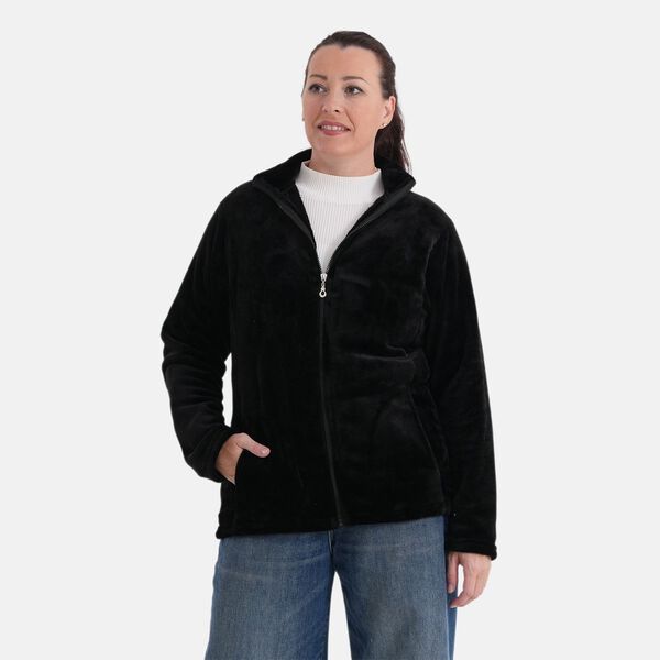 LA MAREY Jacke aus Samt mit Rei&szlig;verschluss, Gr&ouml;&szlig;e L/XL, Schwarz