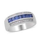 Blauer Saphir und Natürliches weißer Zirkon Ring 925 Silber Platin-Überzug image number 2