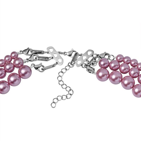 Dreischichtige rosa Muschelkernperlen-Halskette image number 4