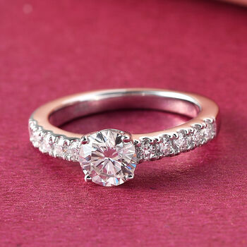 88 Facetten Moissanit-Ring, 925 Silber platiniert  ca. 1,14 ct