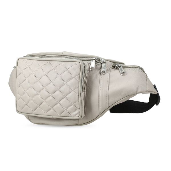 100% Echtleder-G&uuml;rteltasche in Stepp-Optik, 21,5x16,5 cm, Beige image number 2