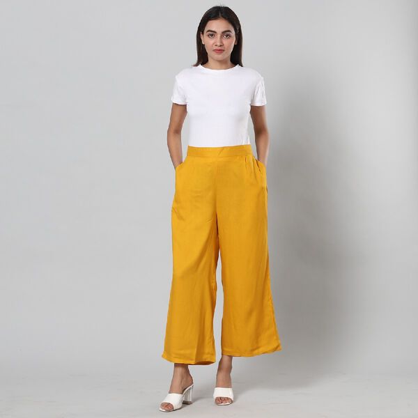 Einfarbige Palazzo Hose, Größe L/XL, Gelb image number 0