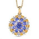 DJoy Tansanit, Moissanit und Gelber Saphir Anhänger mit Kette, 925 Silber 750 Gelbgold Vermeil ca. 4.30 ct