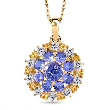 DJoy Tansanit, Moissanit und Gelber Saphir Anh&auml;nger mit Kette, 925 Silber 750 Gelbgold Vermeil ca. 4.30 ct