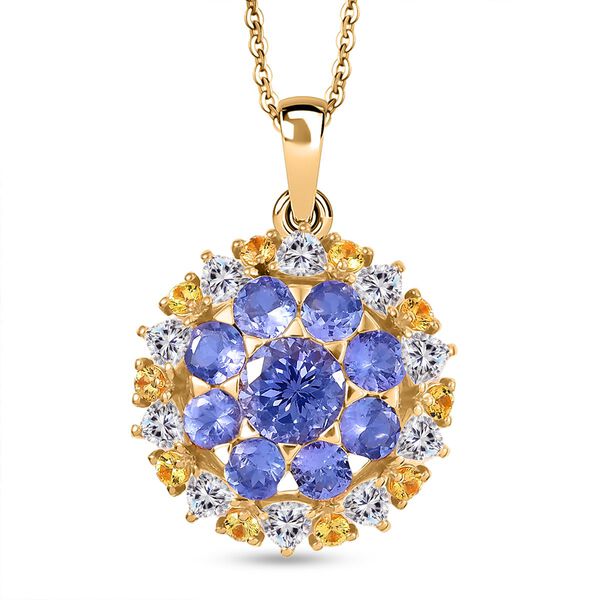 DJoy Tansanit, Moissanit und Gelber Saphir Anhänger mit Kette, 925 Silber 750 Gelbgold Vermeil ca. 4.30 ct image number 0