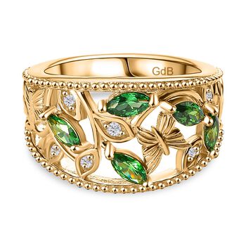 Gr&uuml;ner Zirkonia, Wei&szlig;er Zirkonia Ring Messing (Gr&ouml;&szlig;e 17.00)