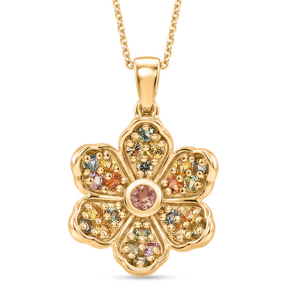 D'Joy Mehrfarbig Saphir Schmuckset ca. 50 cm 925 Silber 750 Gelbgold vermeil ca. 1,15 ct.