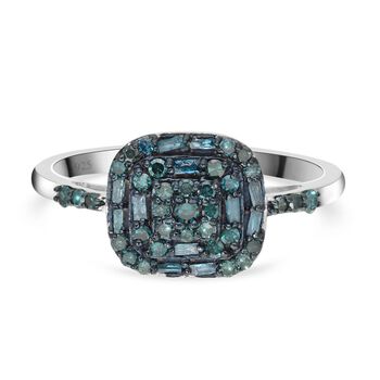 Blauer Diamant-Ring, 925 Silber platiniert  ca. 0,50 ct