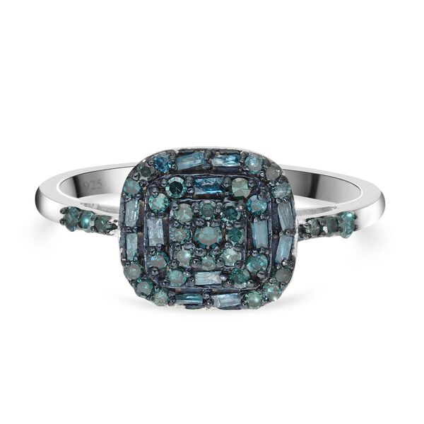 Blauer Diamant-Ring, 925 Silber platiniert  ca. 0,50 ct