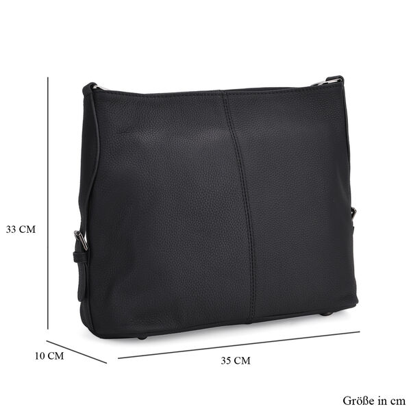 Echtleder-Crossbody-Tasche aus gepr&auml;gtem Leder, verstellbarer Schulterriemen (ca. 120 cm), 32x12x25 cm, Schwarz image number 6