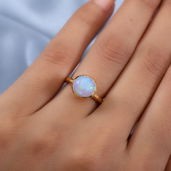 Natürlicher Äthiopischer Opal Solitär Ring 925 Silber 585 Vergoldet image number 3