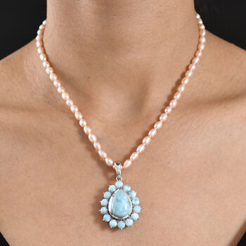 D'Joy Larimar-Anh&auml;nger mit Perlenkette ca. 50 cm 925 Silber rhodiniert