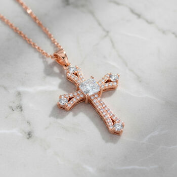 Wei&szlig;er Zirkonia Schmuckset ca. 50 cm Nickelfreies Messing ros&eacute;vergoldet und Edelstahl IP Rosa Plattierung