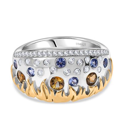 Fire and Ice Collection - Nat&uuml;rlicher goldener Tansanit, Tansanit Ring 925 Silber Rhodiniert und 750 Gelbgold Vermeil (Gr&ouml;&szlig;e 19.00) ca. 0.98 ct