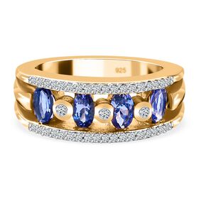 Tansanit und Zirkon Ring 925 Silber vergoldet  ca. 1,45 ct