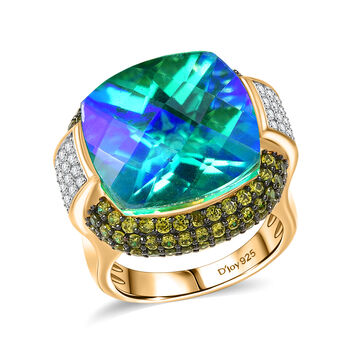 D'Joy Pfau Triplett Quarz, gr&uuml;ner und wei&szlig;er Zirkonia Ring