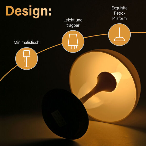 Kabellose Retro Pilz- Designerlampe  mit 3 Lichteinstellungen, rot image number 2