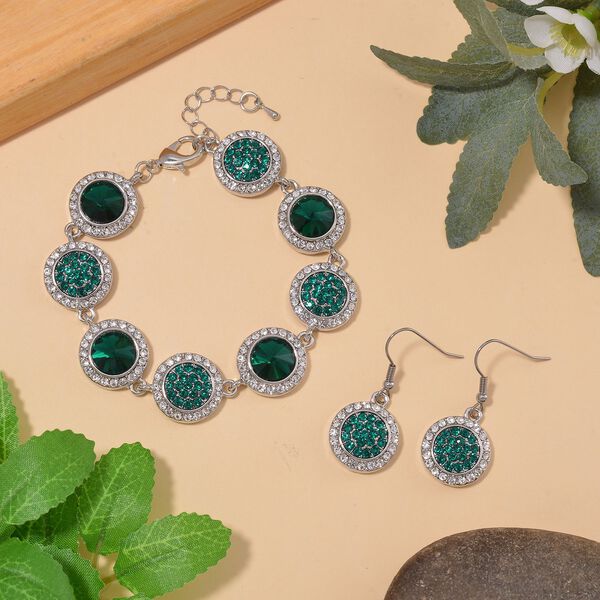 2er Set - Neongrüner Kristall Armband und Ohrringe image number 2