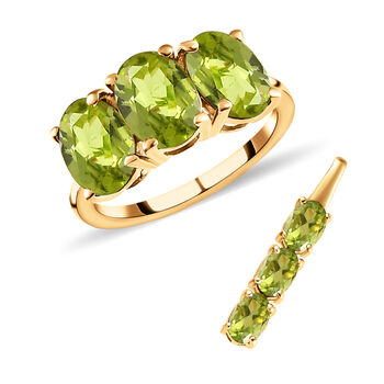 2er-Set nat&uuml;rlicher Peridot-Ring und Anh&auml;nger, 925 Silber vergoldet ca. 5,10 ct