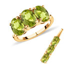 2er-Set, natürlicher Peridot Trilogie-Ring und Anhänger in Silber, 5,10 ct. image number 0