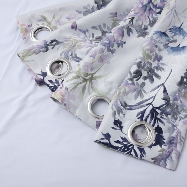 2er-Set - Verdunkelungsvorh&auml;nge mit 8 Metallringen, Blumenmuster, Wei&szlig; und Lila&nbsp; image number 3