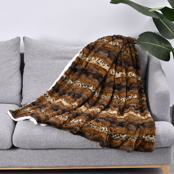 Luxus Kollektion - Superweiche Kunstfelldecke mit Sherpa Futter, 150x200 cm, Beige und Wei&szlig;