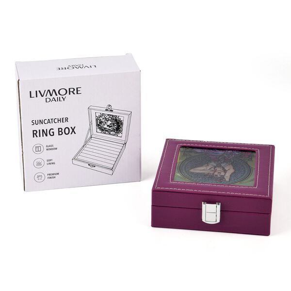 LIVMORE Ringbox mit handbemaltem Glasfenster im Art-Deco-Design, 16x16x6cm, Dunkellila image number 7