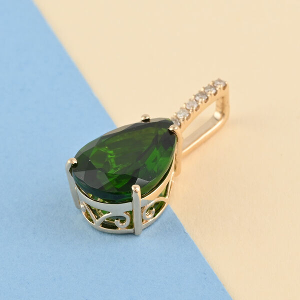 AAA Nat&uuml;rlicher Chromdiopsid und wei&szlig;er Diamant-Anh&auml;nger I1 G-H, zertifiziert und gepr&uuml;ft, 585 Gelbgold ca. 4.00 ct image number 1