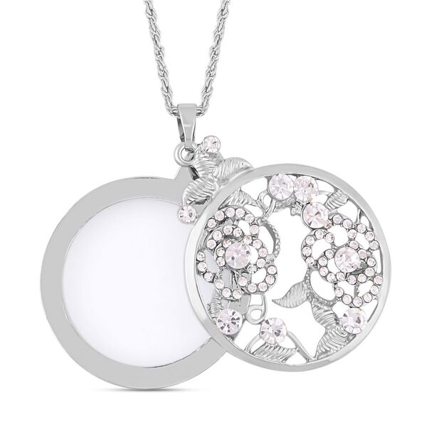 2 -und-1 Lupe und Walflosse mit floralen Wei&szlig;er Kristall Anh&auml;nger mit Kette ca. 61 cm + 5 cm Extender, Glas, Silberfarben image number 3