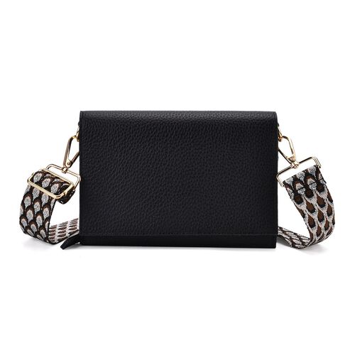 Crossbody-Tasche mit Überschlag, Gliederriemen und RFID-Schutz, 20x4x14 cm, Schwarz image number 0