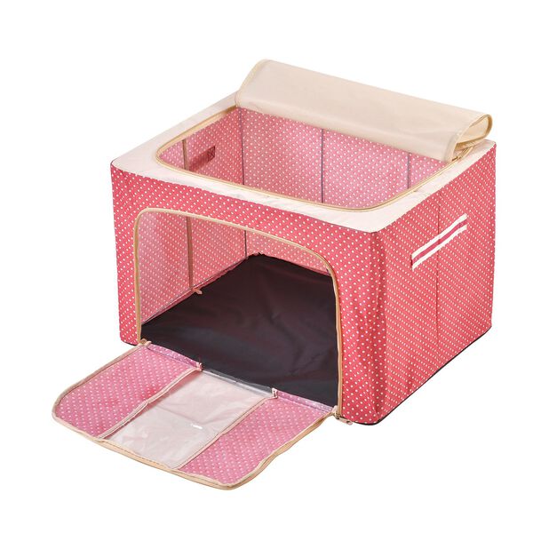66L Stapelbare Aufbewahrungsbox mit Metallrahmen, Rotes Punkte Muster image number 4