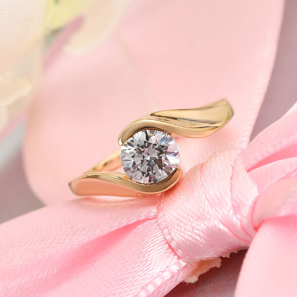 LUSTRO STELLA Hergestellt mit ZIRKONIA Solit&auml;r Ring 925 Silber 585 Vergoldet (Gr&ouml;&szlig;e 19.00) ca. 1,63 ct image number 2