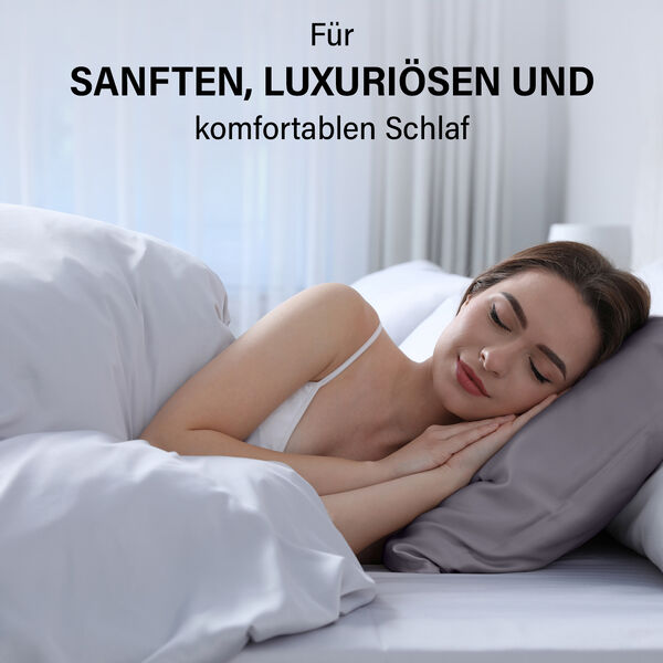 Serenity Night - 100% Maulbeerseide Sommerseidendecke mit Seidenfüllung Daunenkissen und Seidenkissenbezug Grau image number 3
