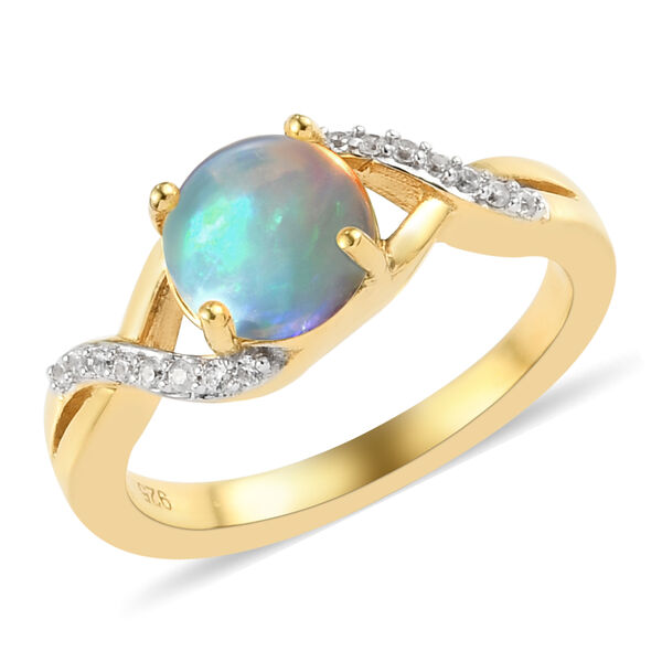 Nat&uuml;rlicher &Auml;thiopischer Opal und Zirkon Ring 925 Silber vergoldet  ca. 1,08 ct image number 4