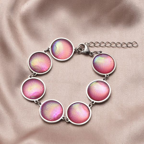 Muschel-inspiriertes Harzperlen-Design Armband, ca. 18.5 cm+ 5cm extender, Reiner Edelstahl, Rosa image number 1