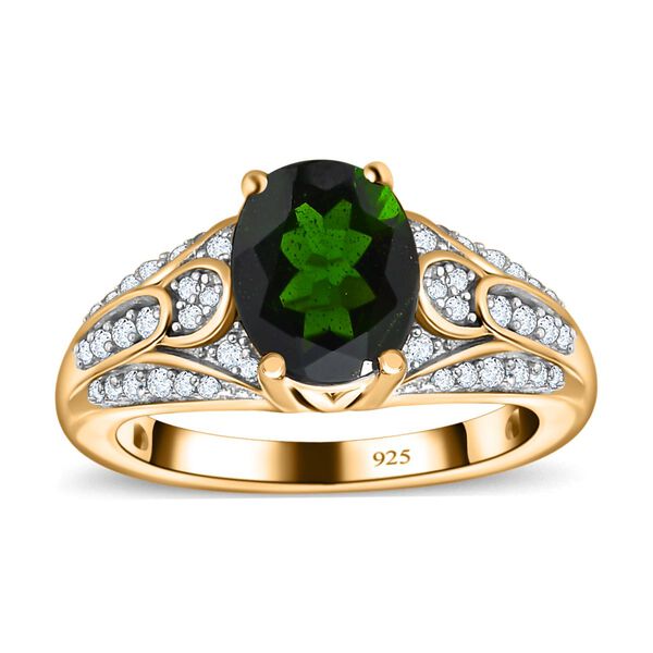 Natürlicher Chromdiopsid, weißer Zirkon Ring, 925 Silber Gelbgold Vermeil (Größe 21.00) ca. 2.19 ct image number 4